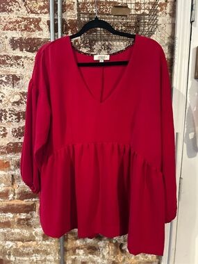 Umgee Red V-Neck Peplum Top